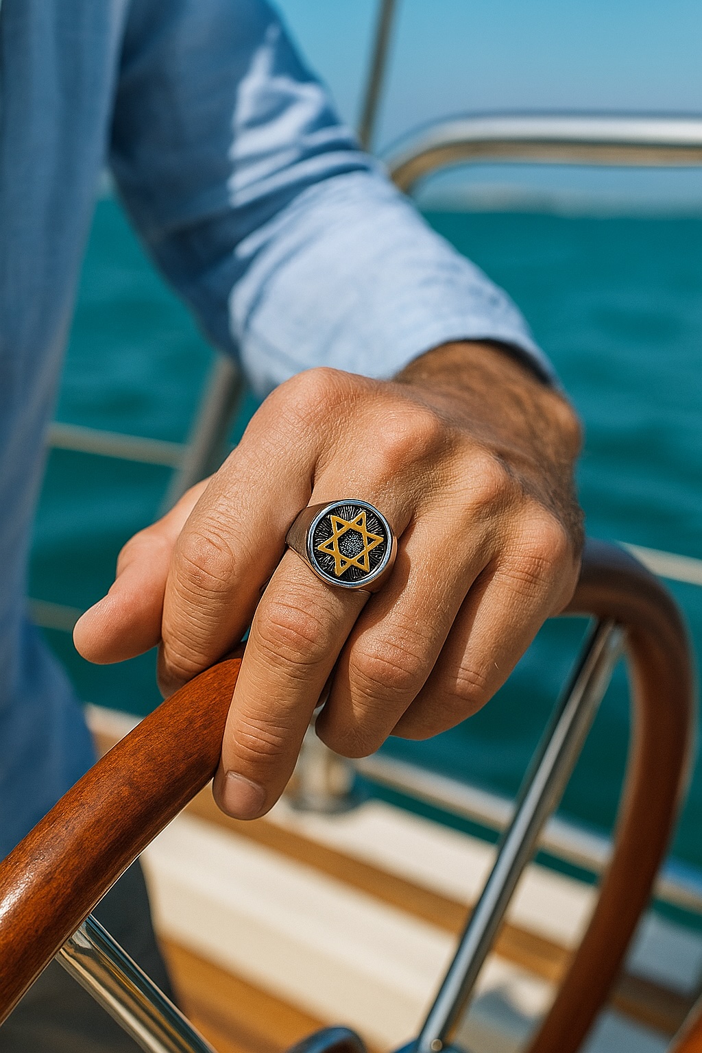 Herren-Signetring aus Edelstahl mit Davidstern